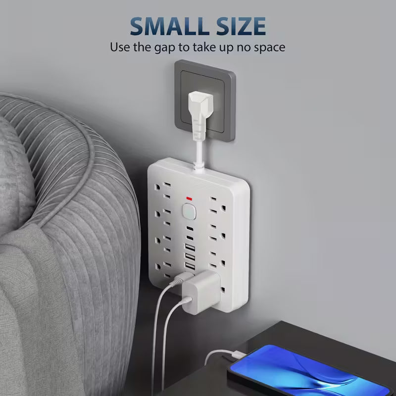 14-in-1 Power Strip with Surge Protection | 4 AC Outlets + 6 USB Ports (2 Type-C) with One-Touch Switch