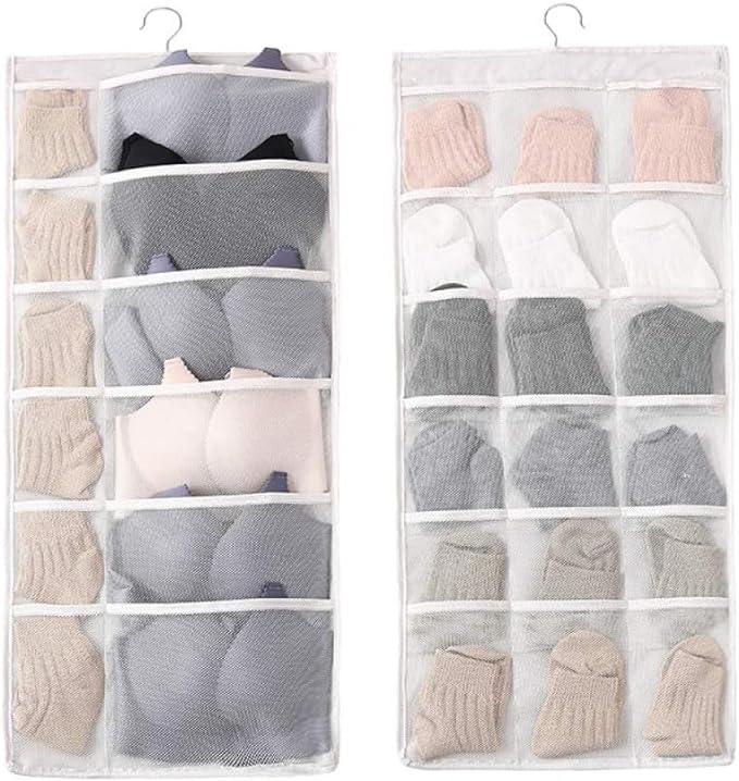 Two-Sided Closet Storage Bag with 30 Mesh Compartments for Hanging Organization