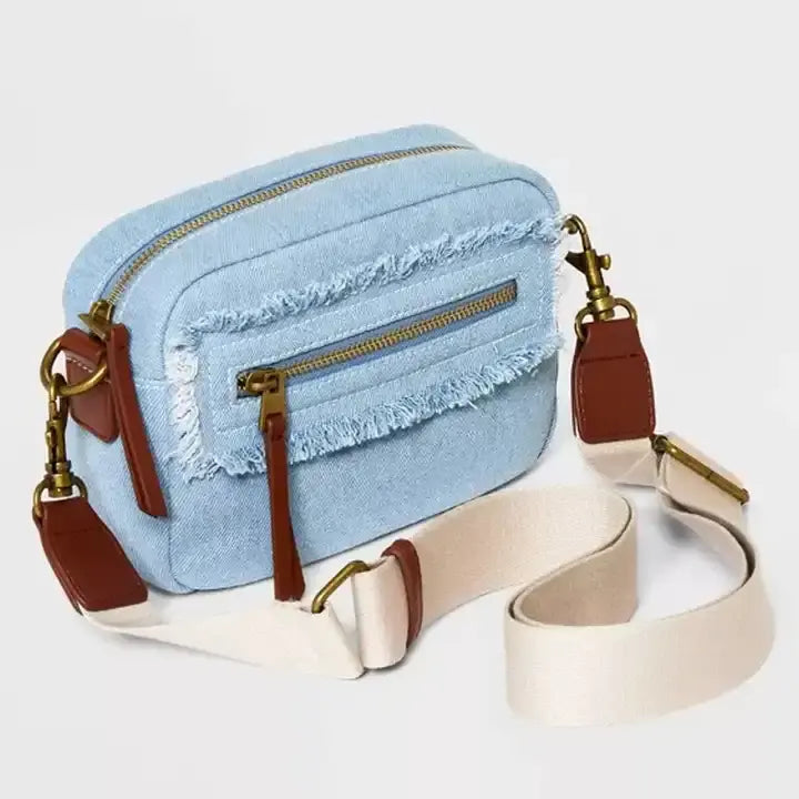 Denim Blue Handbag – Elegant Moon Design Semi-Circular Underarm Shoulder Bag