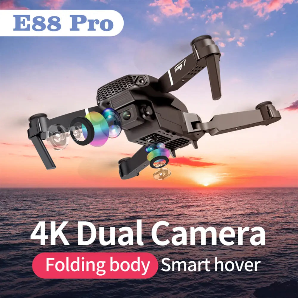 E88 Foldable Quadcopter with Dual HD 4K Cameras, Height Hold, Wifi RC – Ideal Gift Toy Drone