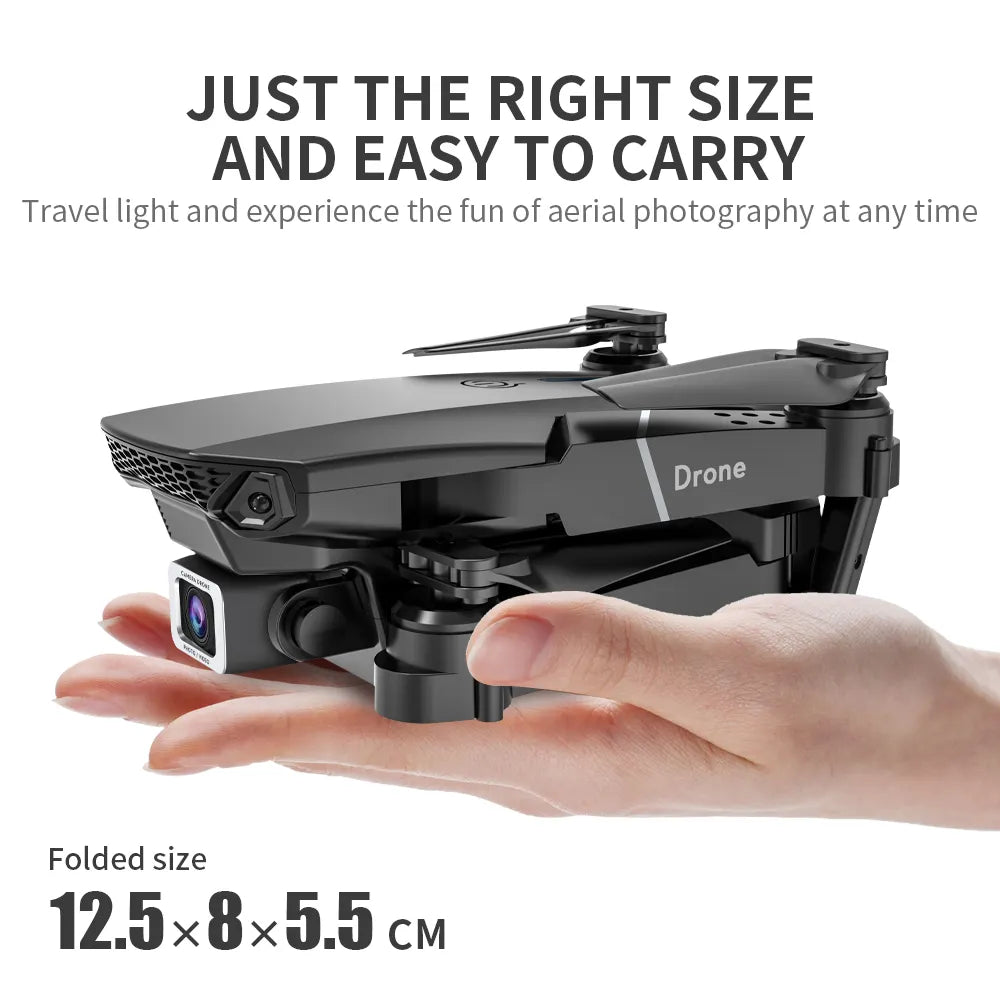E88 Foldable Quadcopter with Dual HD 4K Cameras, Height Hold, Wifi RC – Ideal Gift Toy Drone