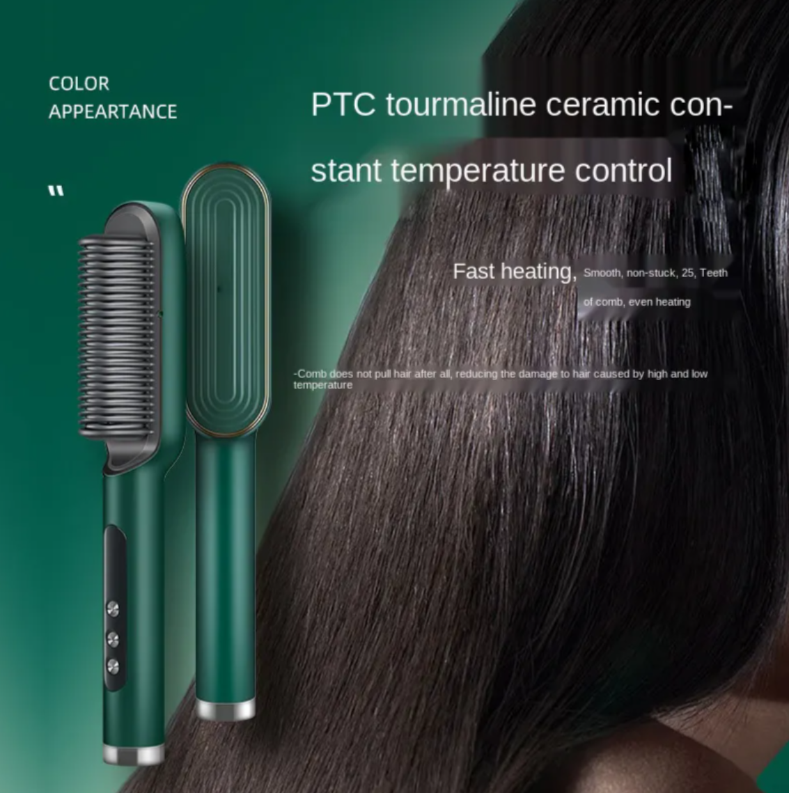 Dual-Use Electric Hair Straightener Comb – LCD Display, Fast Heating, Tourmaline Ceramic