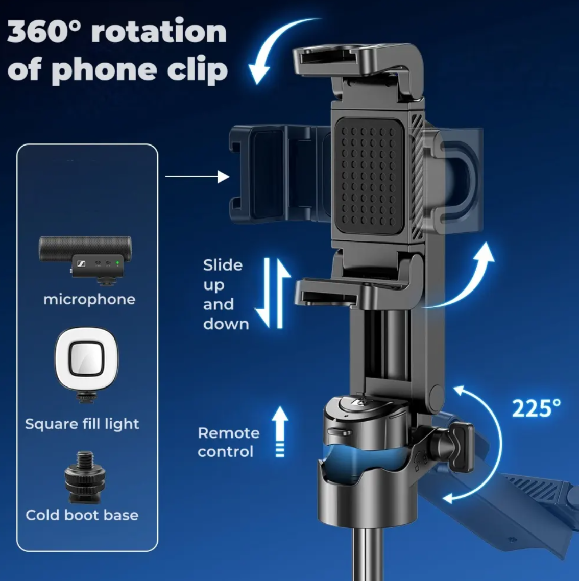 Shutter Click Mini Selfie Stick with Fill Light | 360° Rotation | Wireless Control | Tripod Stand