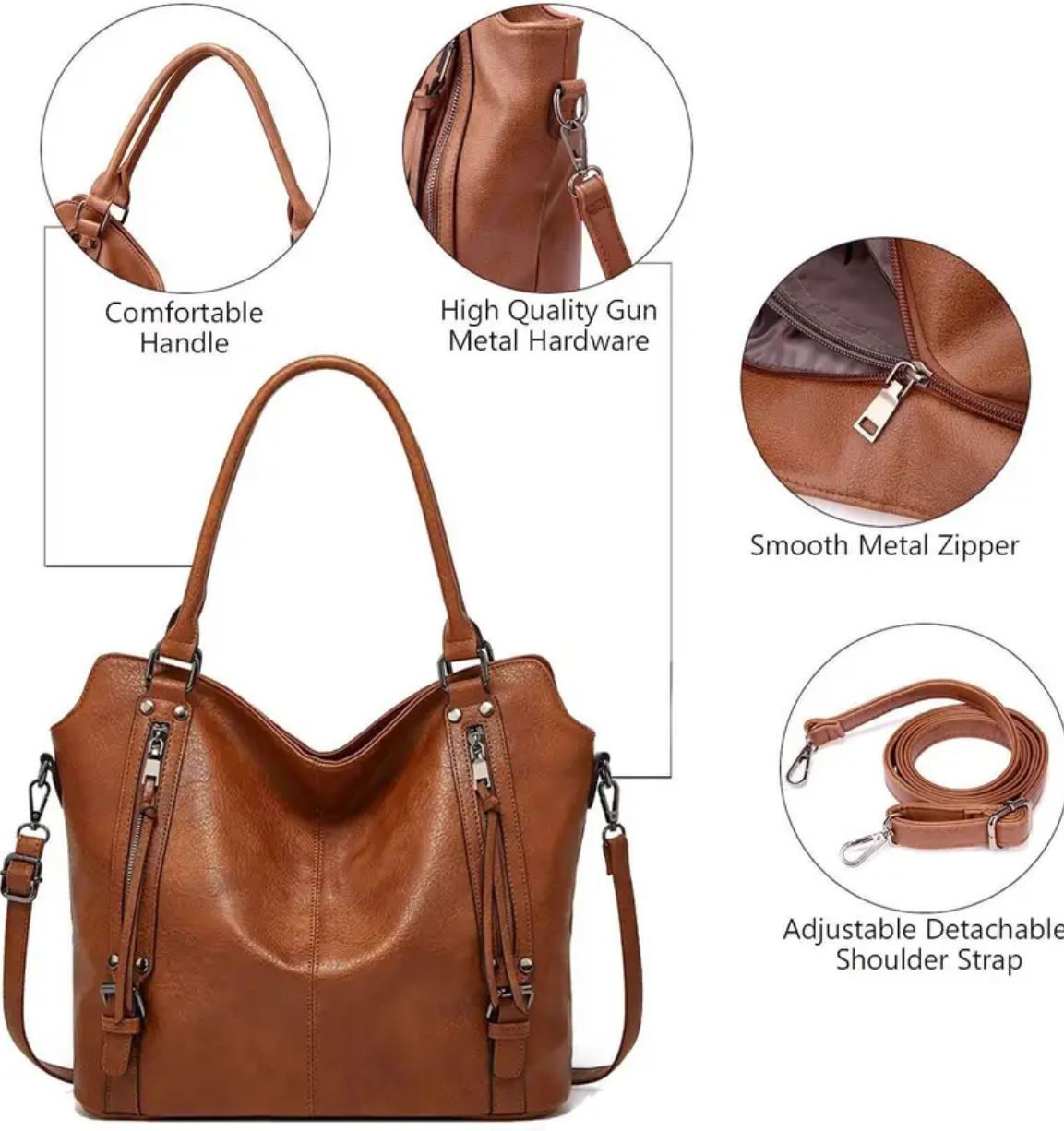 Women’s Large Capacity Waterproof PU Crossbody Shoulder Bag – Fashionable, Durable, Zipper Closure