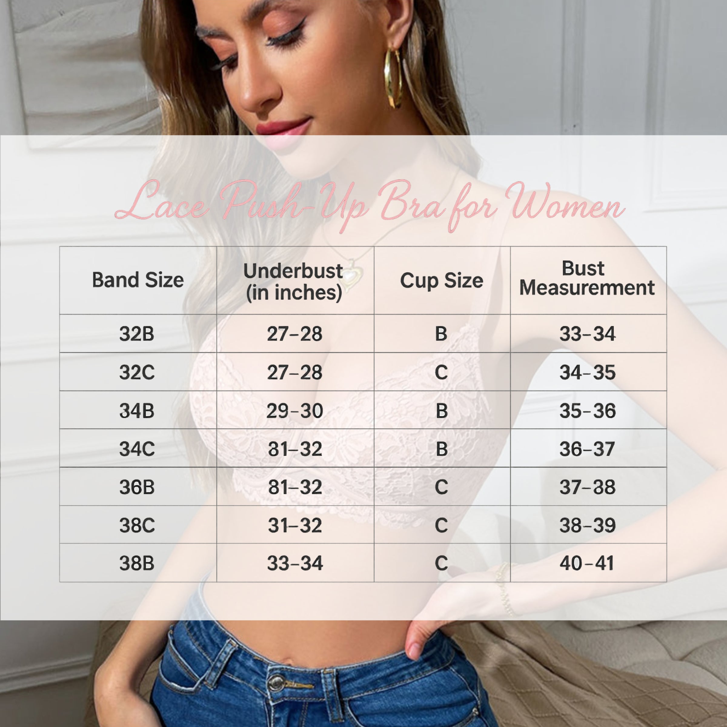 Lace Push-Up Bra for Women – Padded Floral Lingerie with Underwire Support