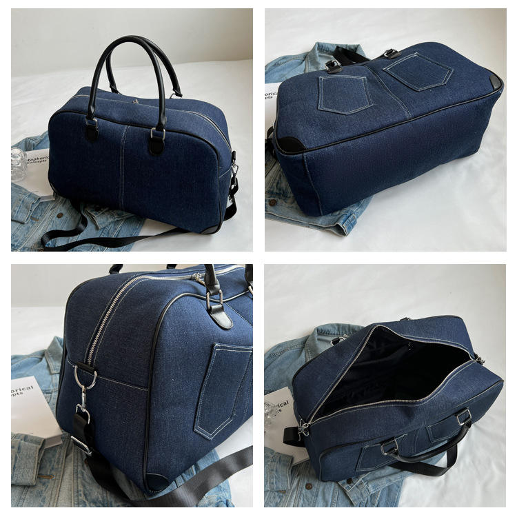 Lightweight denim travel shoulder bag multifunction design