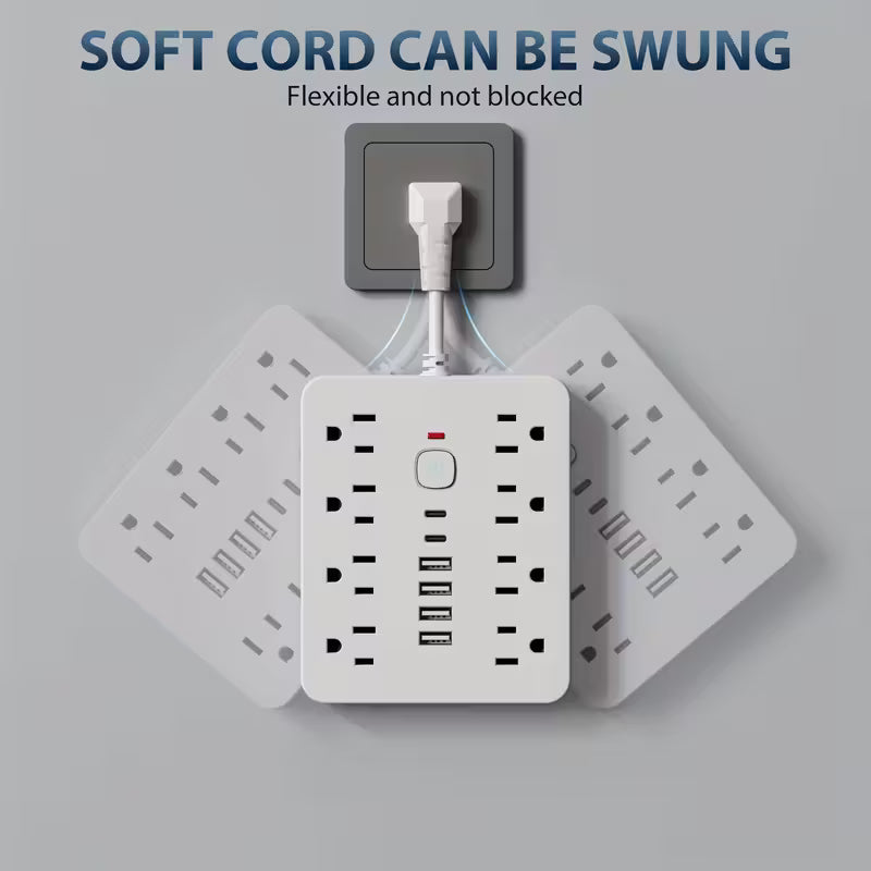 14-in-1 Power Strip with Surge Protection | 4 AC Outlets + 6 USB Ports (2 Type-C) with One-Touch Switch