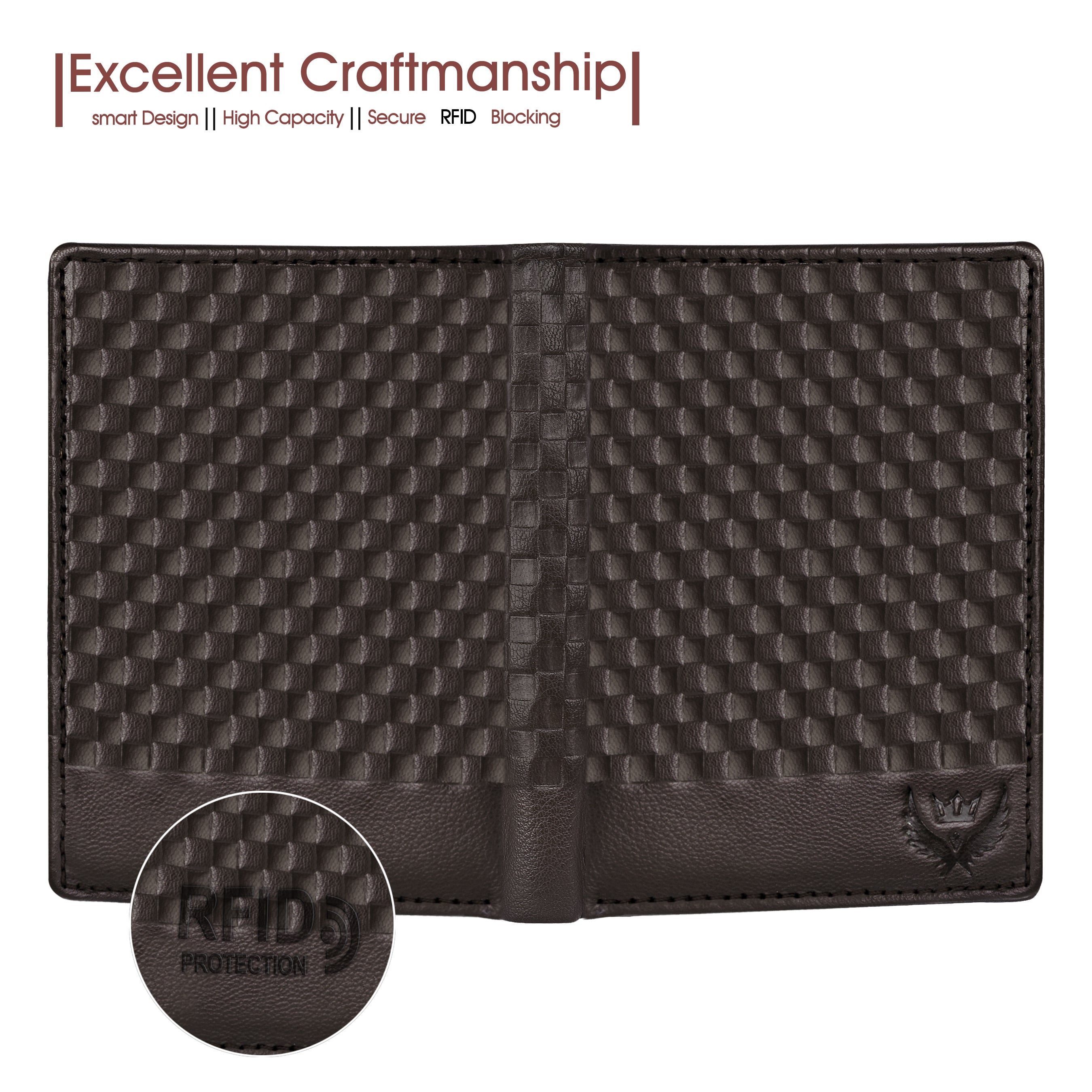 Large Capacity Unisex Wallet - Dark Brown Genuine Leather with RFID Blocking and Textured Finish