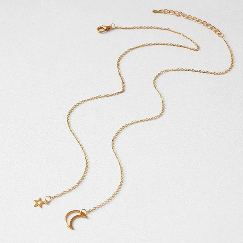 Fashion Moon Droping Star Pendant Necklace Gold-plated Plated Alloy Chain