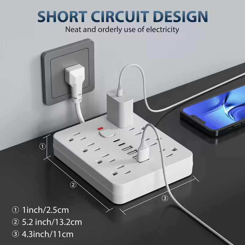14-in-1 Power Strip with Surge Protection | 4 AC Outlets + 6 USB Ports (2 Type-C) with One-Touch Switch