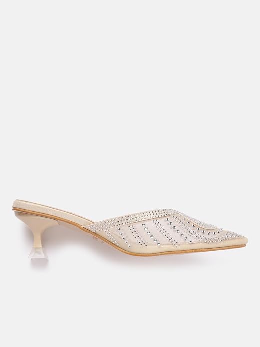 Women’s Knitted Embellished Heel Mules | Elegant Slip-On 2 Inch Heels for Party & Casual Wear