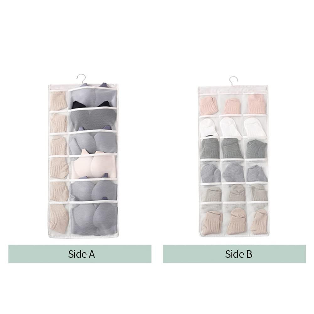 Two-Sided Closet Storage Bag with 30 Mesh Compartments for Hanging Organization