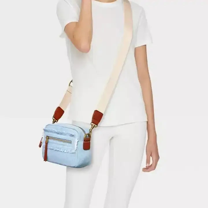 Denim Blue Handbag – Elegant Moon Design Semi-Circular Underarm Shoulder Bag