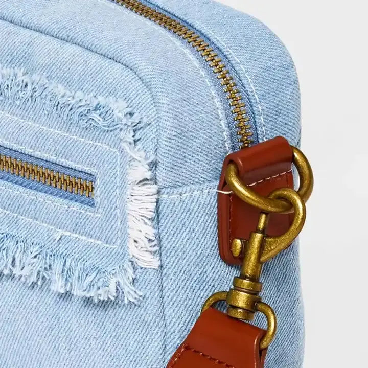 Denim Blue Handbag – Elegant Moon Design Semi-Circular Underarm Shoulder Bag