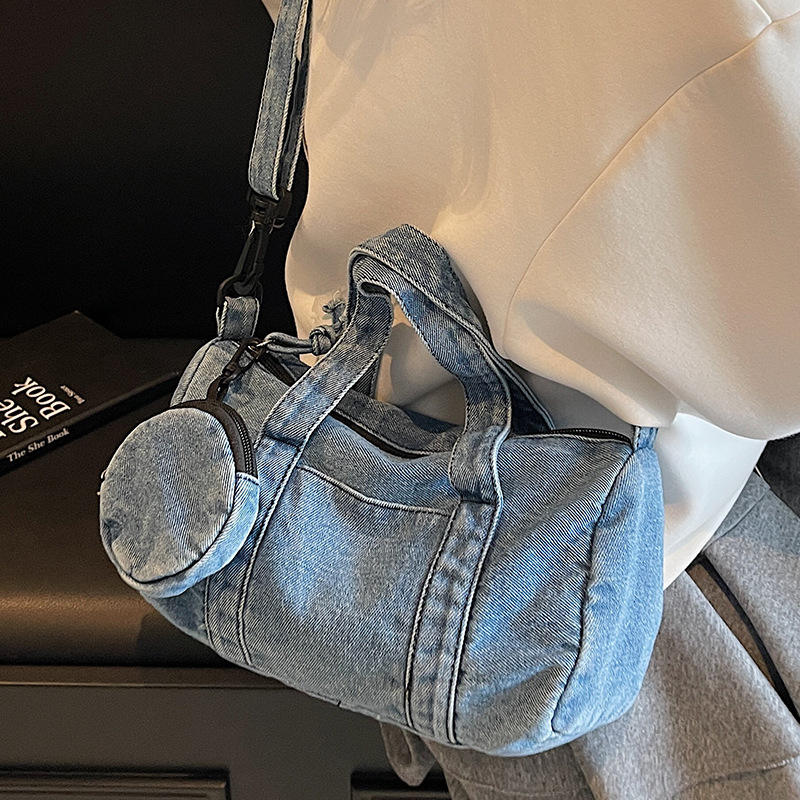 Korean Style Street Trendy Vintage Denim Underarm Travel Handbag – Embroidered Small Pillow Shoulder Bag