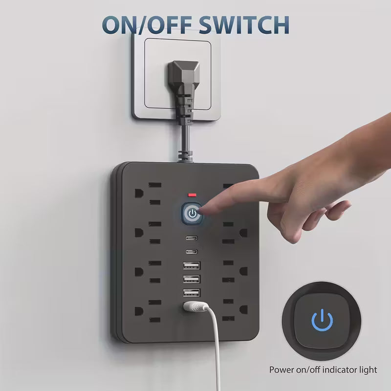14-in-1 Power Strip with Surge Protection | 4 AC Outlets + 6 USB Ports (2 Type-C) with One-Touch Switch