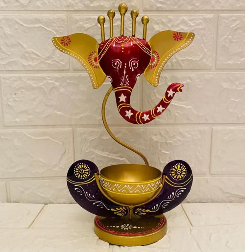 Intricately Crafted Spiritual Decor Ganesha with Tealight Candle Holder